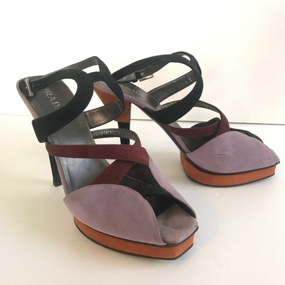 Prada Suede Platform Heels Sandals 40 Strappy Shoe - Picture 2 of 8